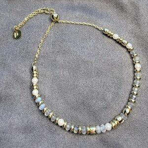 Delicate Stackable 14k Sterling Silver Labradorite Pearl Bolo Bracelet